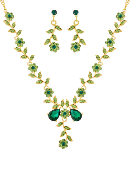 Sacina Green Bridesmaid Jewelry Set Flower Leaf Rhinestone Necklace and Earrings Set Wedding Jewelry Green Necklace Green Jewelry Set for Women Vintage Necklace Christmas Jewelry Gift