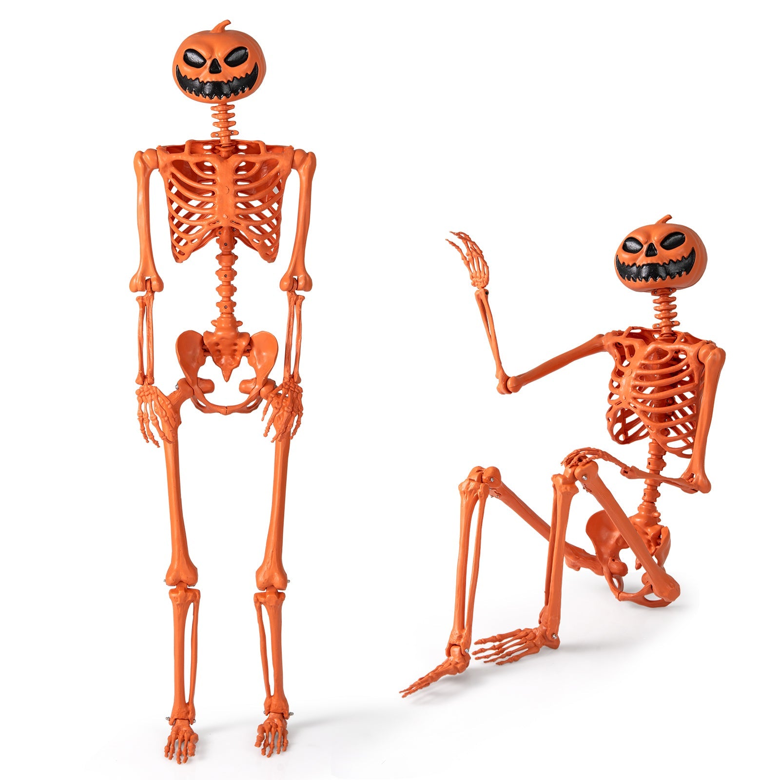 5.2 FT Orange Life-Size Poseable Halloween Skeleton with Pumpkin Head and Movable Joints - Default Title -