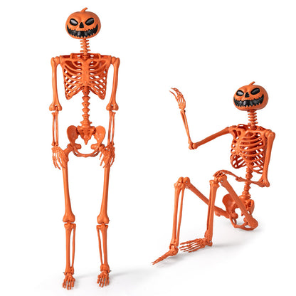 5.2 FT Orange Life-Size Poseable Halloween Skeleton with Pumpkin Head and Movable Joints - Default Title -
