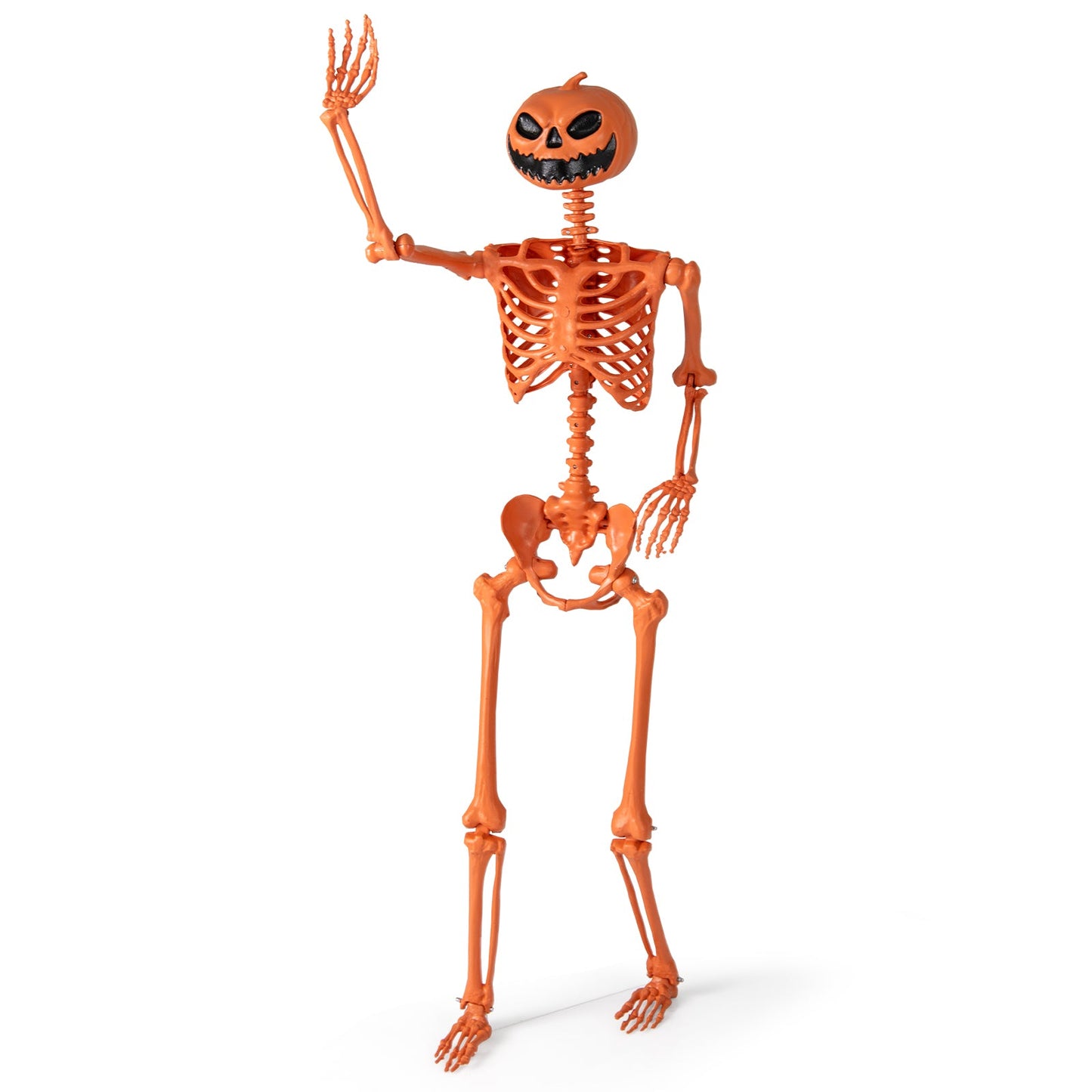 5.2 FT Orange Life-Size Poseable Halloween Skeleton with Pumpkin Head and Movable Joints - -