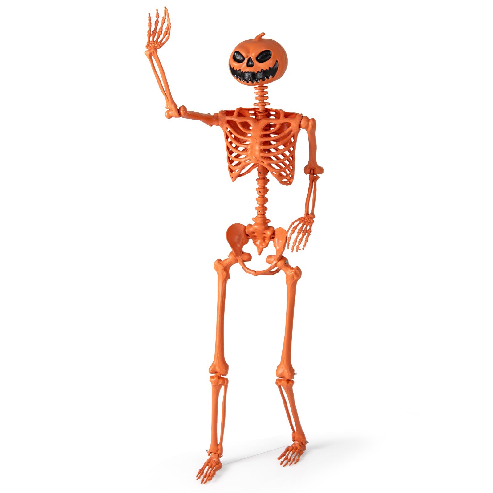 5.2 FT Orange Life-Size Poseable Halloween Skeleton with Pumpkin Head and Movable Joints - -