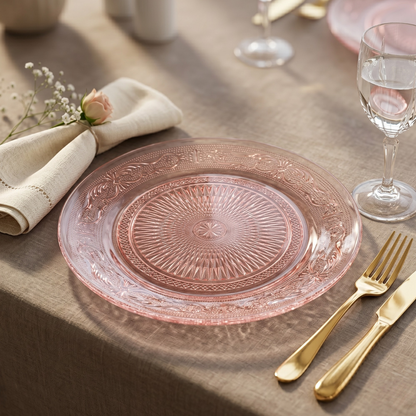Blush Vintage Glass Plate, Set of 6 - - Plate