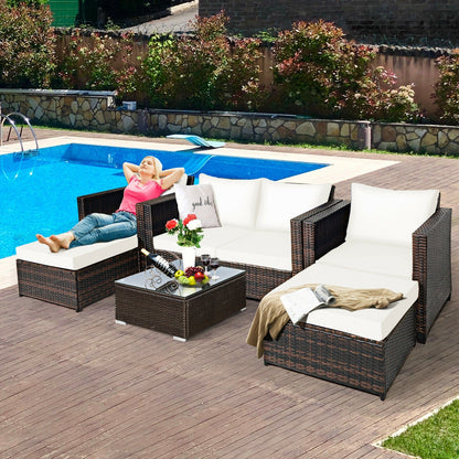 5 Pieces Patio Cushioned Rattan Furniture Set- DirectDeals- {{Product type}}