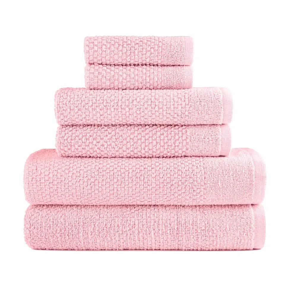 6-Piece: Dan River Popcorn Cotton Bath Towel Set - Rose - Bath