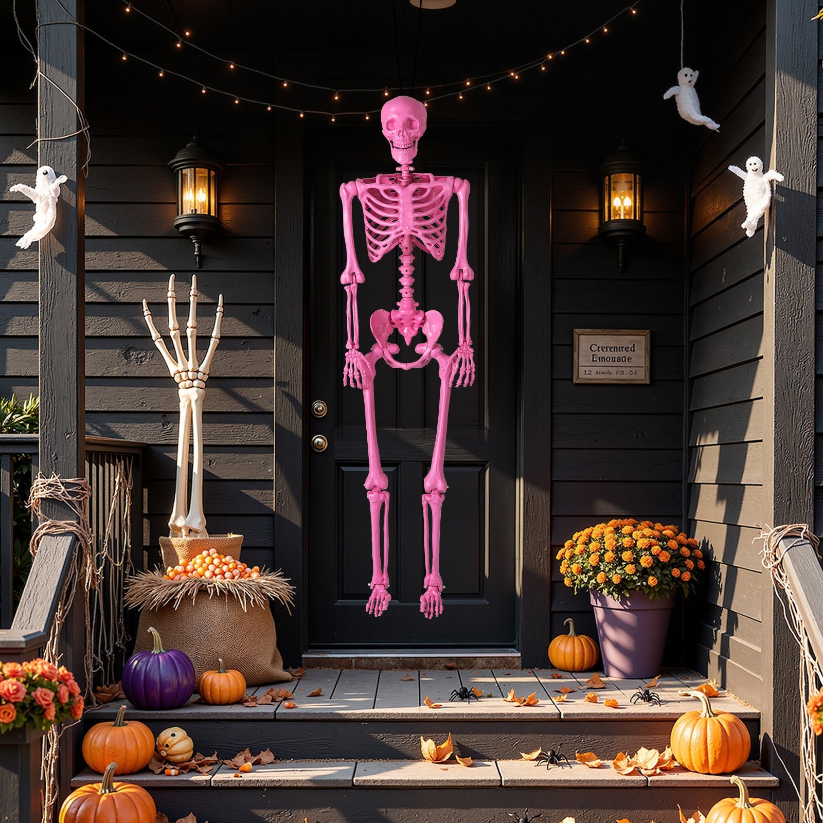 5.5 FT Life-Size Halloween Poseable Skeleton Pink Movable Joints - -