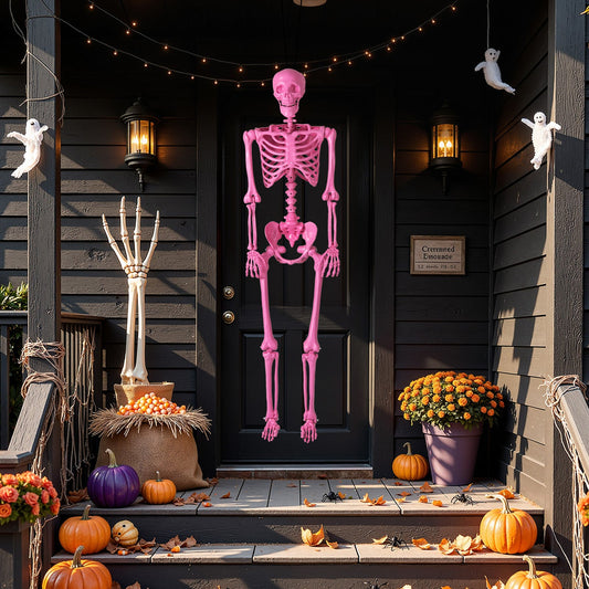 5.5 FT Life-Size Halloween Poseable Skeleton Pink Movable Joints - -