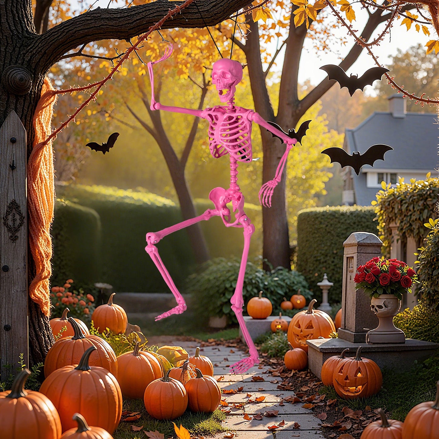 5.5 FT Life-Size Halloween Poseable Skeleton Pink Movable Joints - -