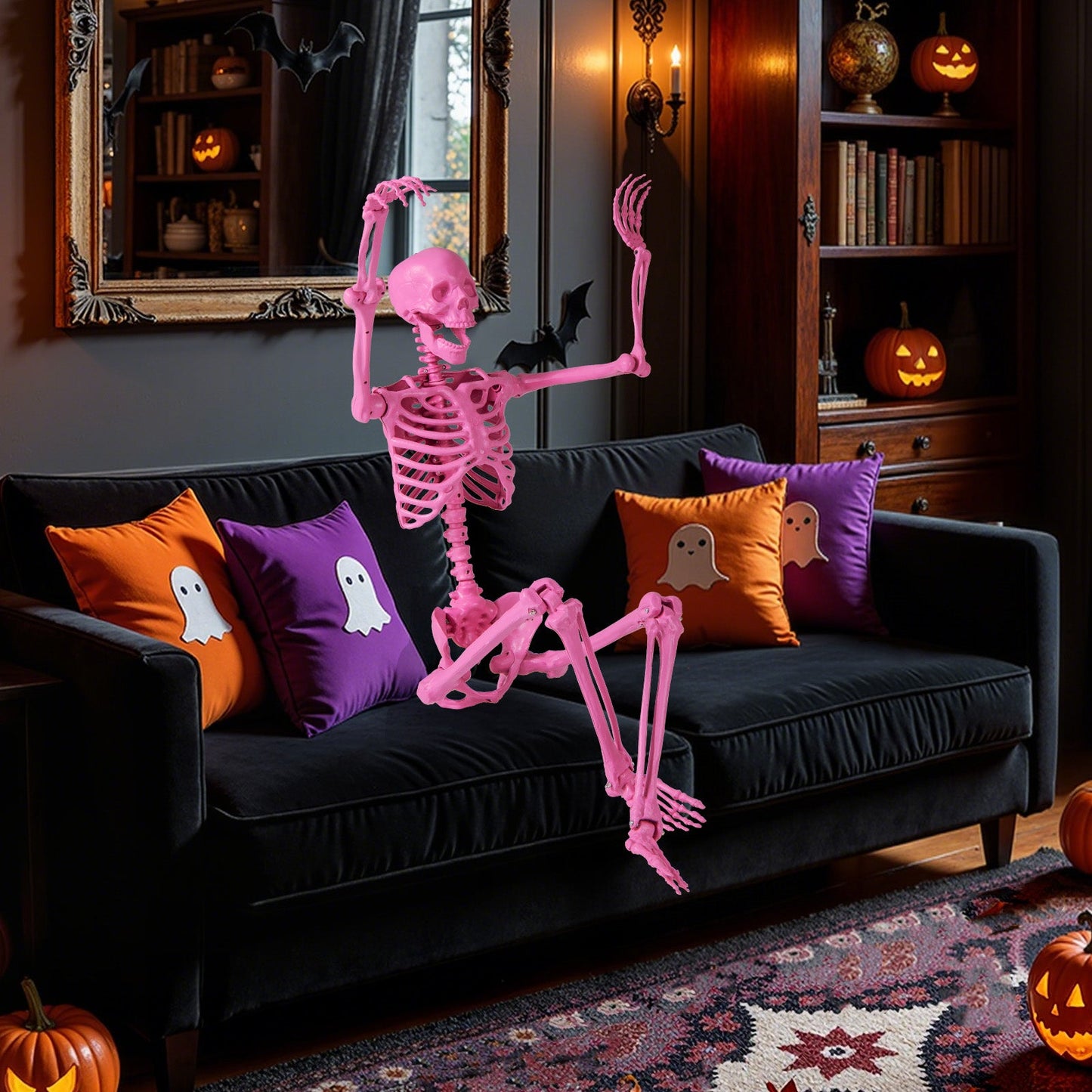 5.5 FT Life-Size Halloween Poseable Skeleton Pink Movable Joints - -