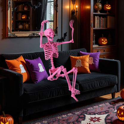 5.5 FT Life-Size Halloween Poseable Skeleton Pink Movable Joints - -