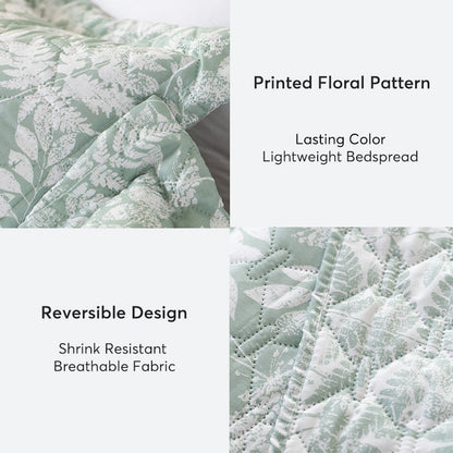 Kasentex Spring Lightweight Botanical Green Floral Quilt Set- Kasentex- {{Product type}}