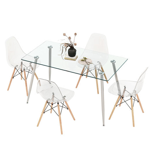 5 Pieces Rectangle Dining Table Set with 51 Inch Glass Tabletop-Gray - - Home & Garden