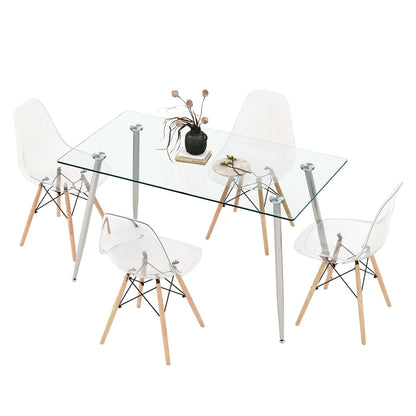 5 Pieces Rectangle Dining Table Set with 51 Inch Glass Tabletop - Gray -