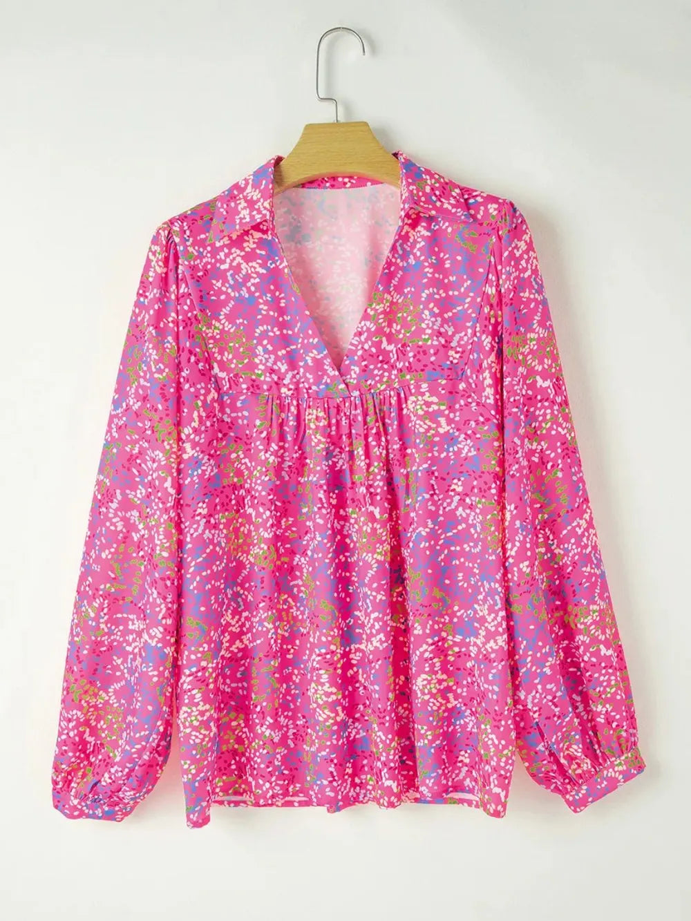Printed Long Sleeve Blouse - -