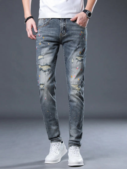 Men's Distressed Slim Fit Jeans - -