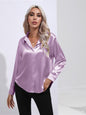 Collared Neck Buttoned Long Sleeve Shirt - Pink Purple -