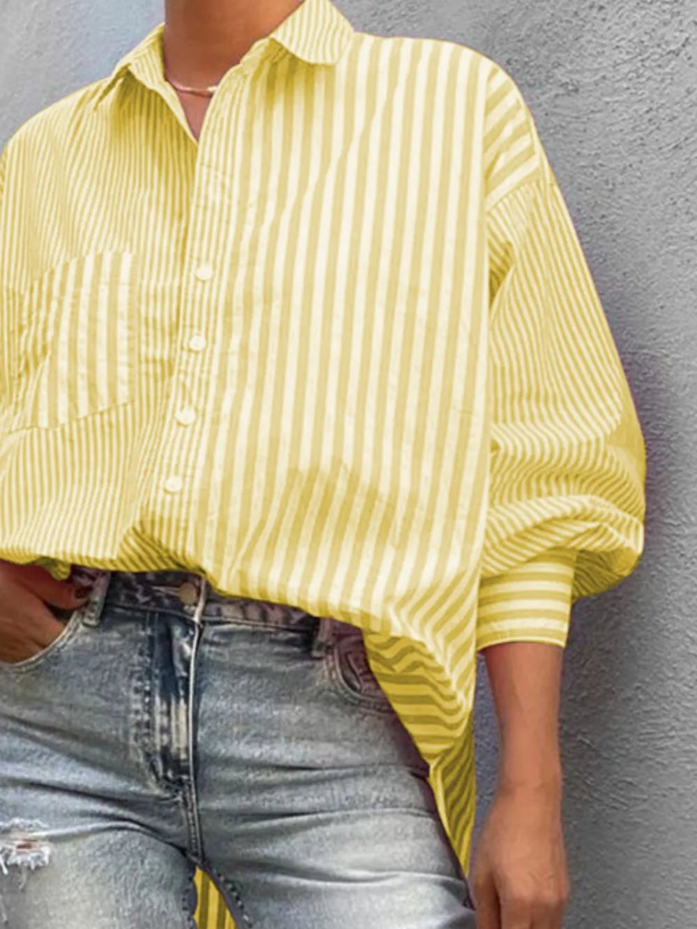 Striped Button Down Long Sleeve Shirt - -