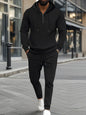 Men's Full Size Waffle-Knit Half Zipper Hoodie and Pants Set Plus Size - Black -