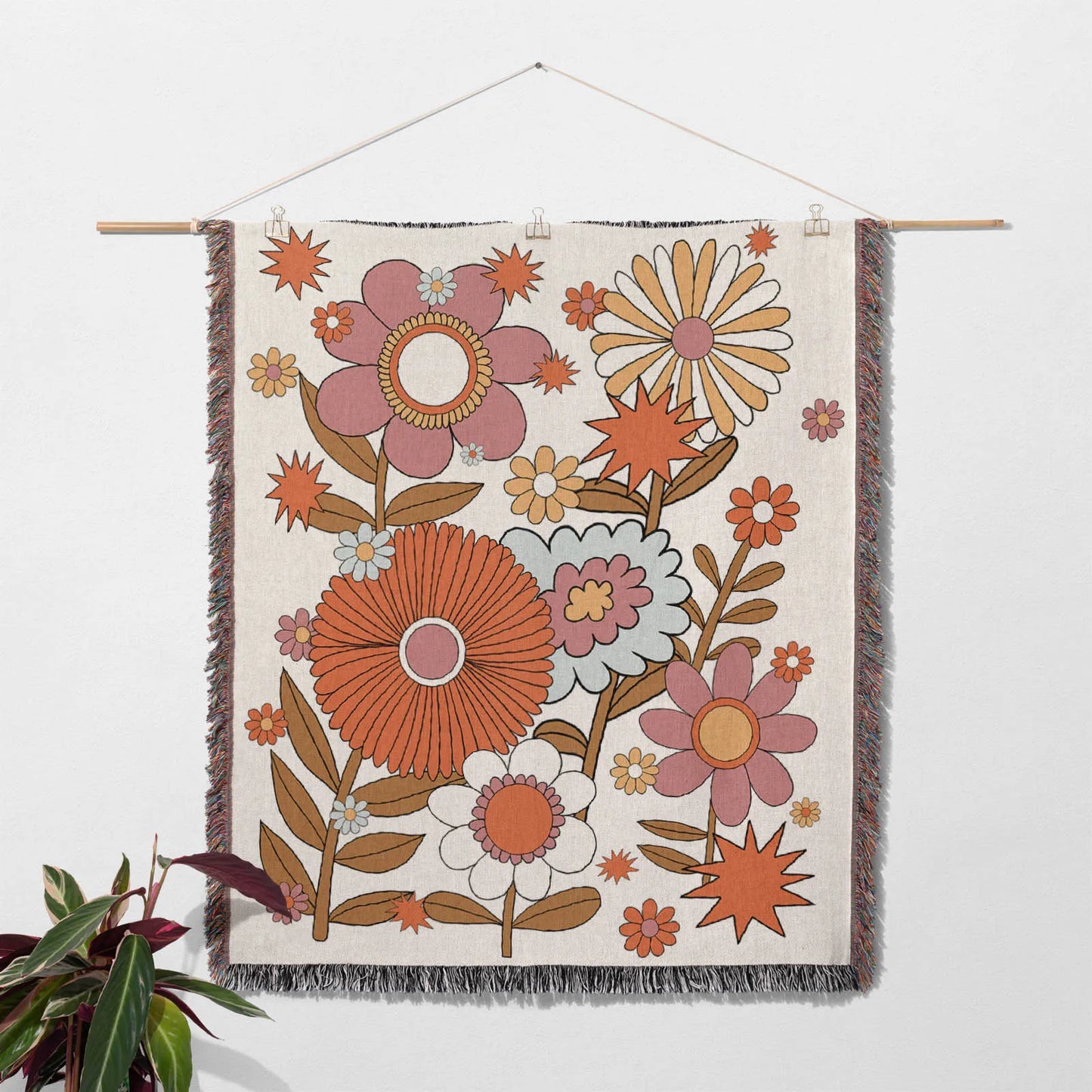 Recycled Cotton Throw Woven Blanket Flowers Design Blanket