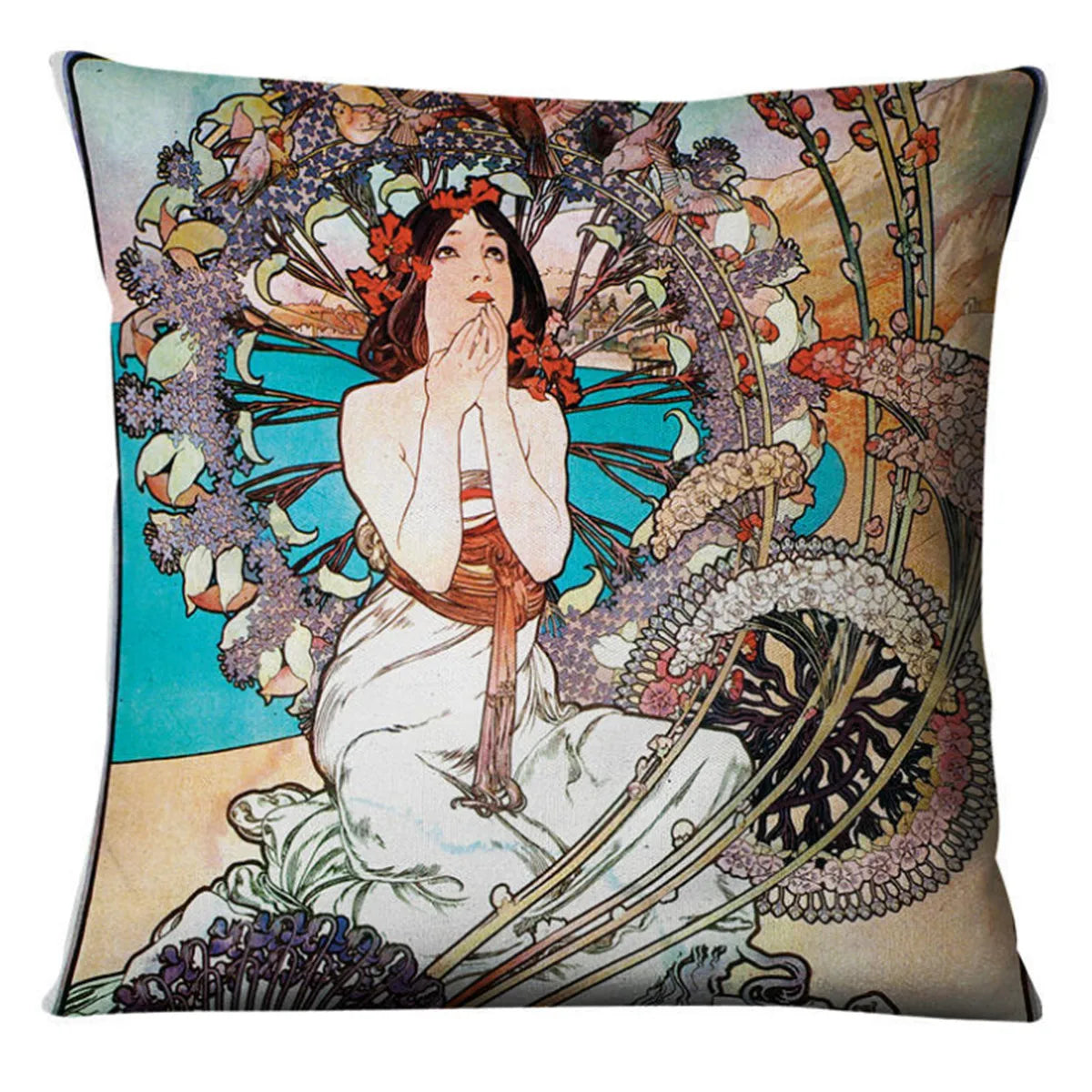 Vintage Art Nouveau Cushion Cover Linen Throw Cushion Pillow