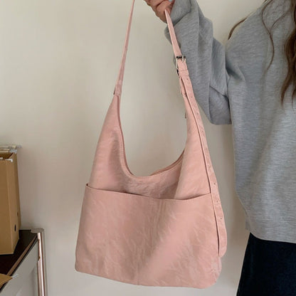 Soft large capacity hobo bag, women's summer work shoulder bag, shoulder bag, casual commuter tote bag - -