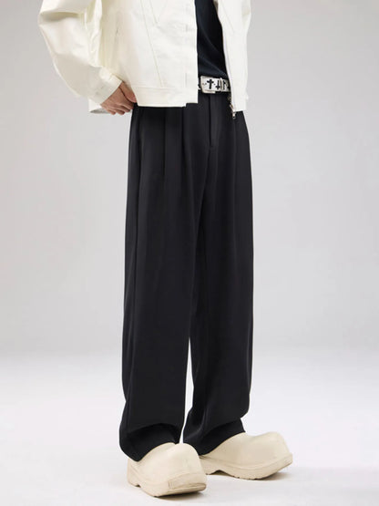 Men's Full Size Drawstring Wide Leg Pants with Pockets Plus Size - Black -