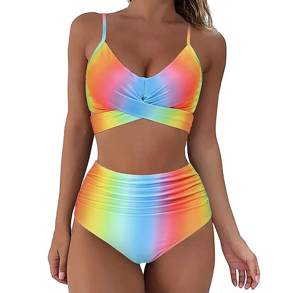 Ladies Split Solid Color Swimsuit