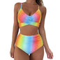 Ladies Split Solid Color Swimsuit pink light blue white