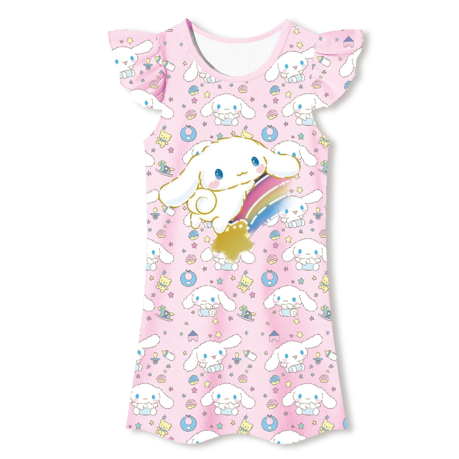 MaxTed Girls Princess Dress Kawaii Cartoon Character Print 4-12 Years Pink - - kids dress