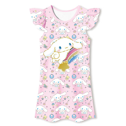 MaxTed Girls Princess Dress Kawaii Cartoon Character Print 4-12 Years Pink - - kids dress