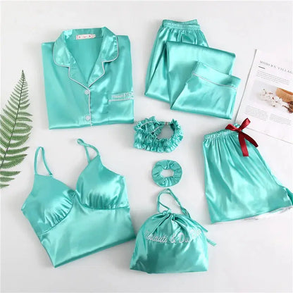 7pc Long Sleeve Pajama Sleepwear Sets Green