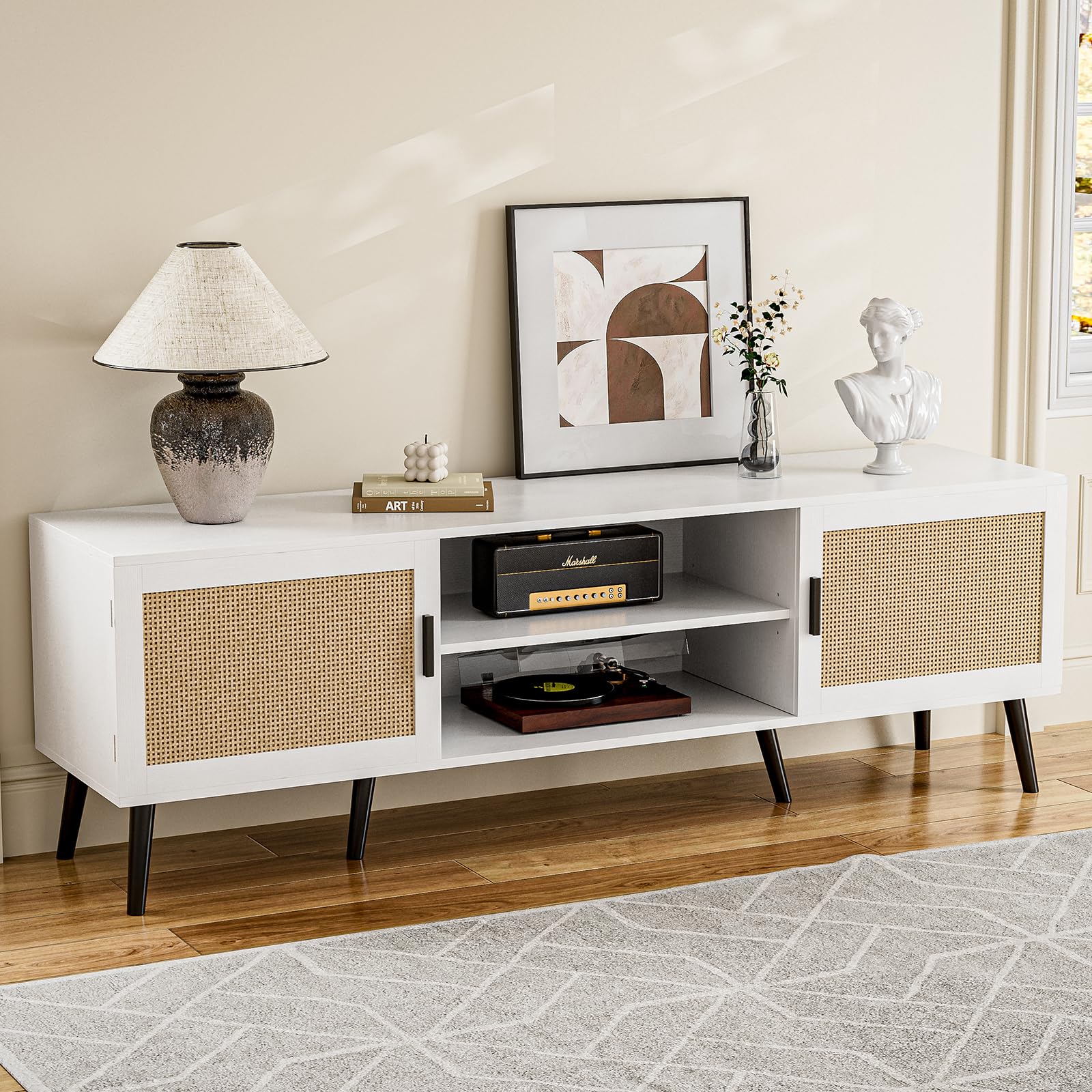 MidMod 65-Inch Rattan TV Console - -