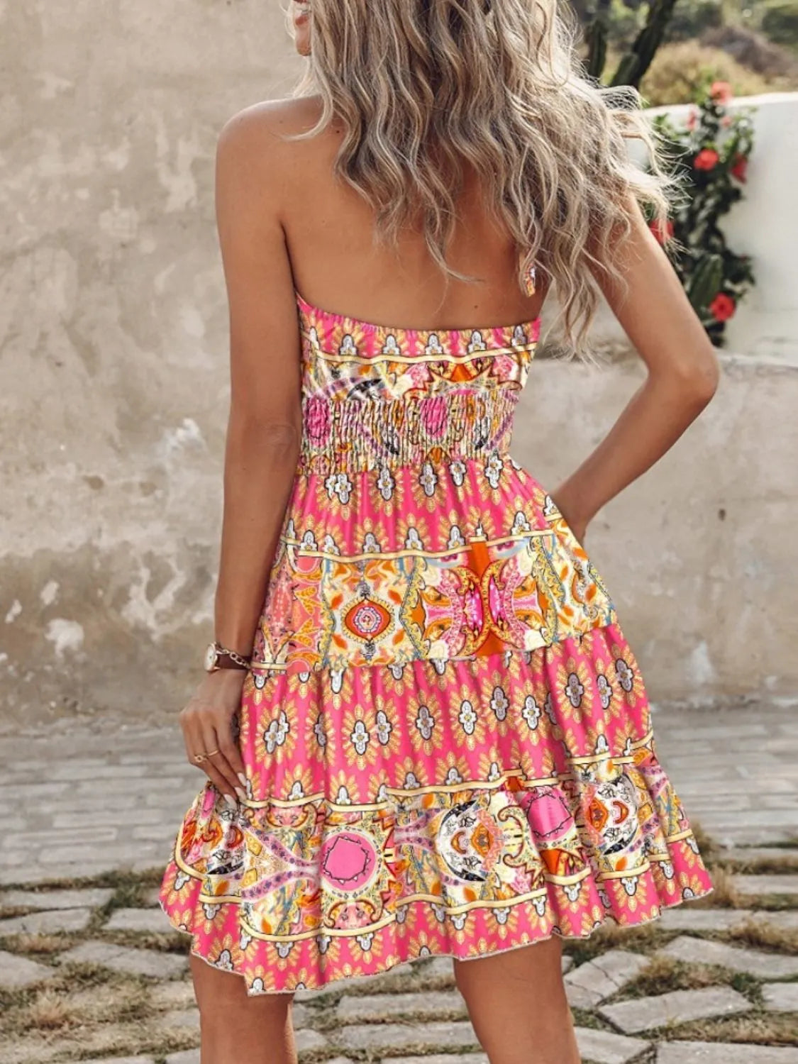 Paisley Print Halter Neck Mini Dress - -