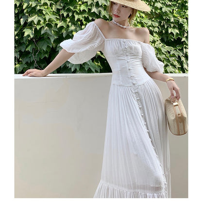 French Retro Palace Style Womens Dress - White S - dress