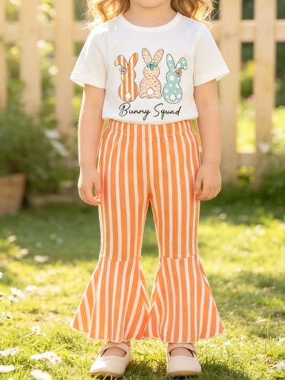 Children's Bunny Round Neck Tee and Pants Set - White -
