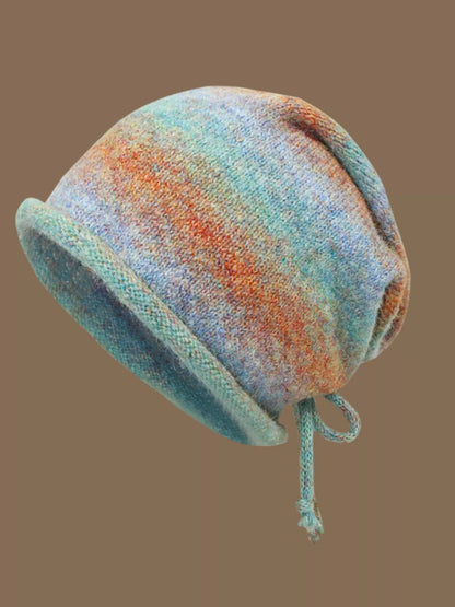 Colorful Knitted Tie-Dye Beanie Hat - Light Blue One Size -
