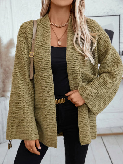 Open Front Long Sleeve Cardigan - Moss -