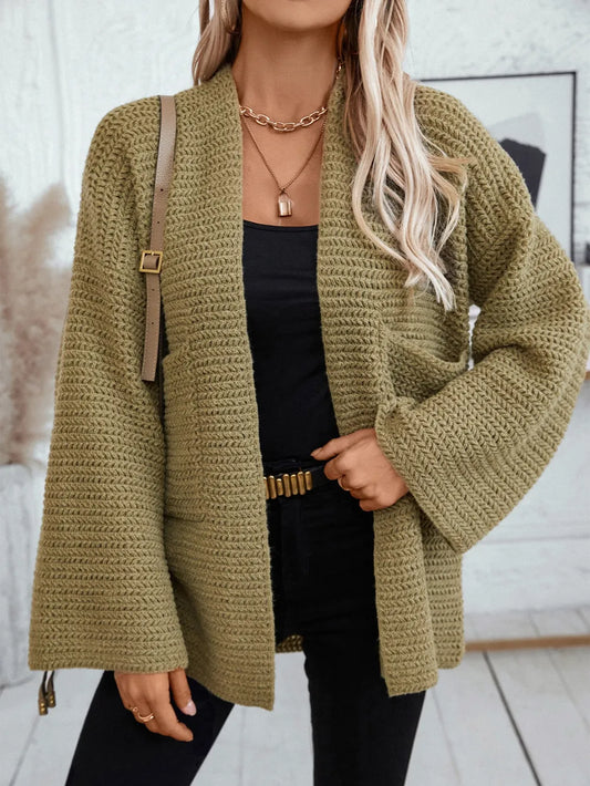 Open Front Long Sleeve Cardigan - Moss -