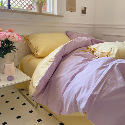 All Cotton Washed Cotton Four-piece Set Soft Comfortable Bow Bedding- FLIPSTYLEZLLC- {{Product type}}