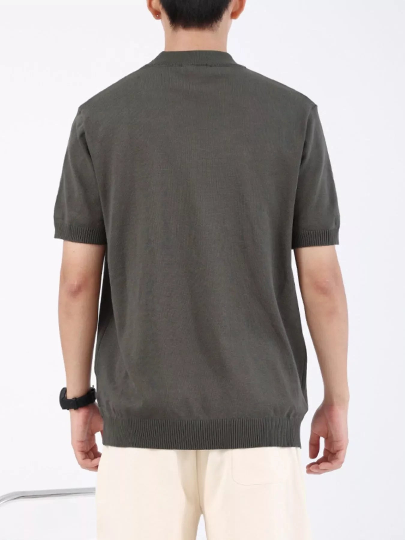 Men's Plus Size Mock Neck Knitted T-Shirt - -