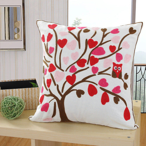 Embroidered Throw Pillow Cover 18x18inch Bird Floral Pillowcase 100% Cotton