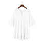 V-Neck Long Sleeve Women Dress Loose Chiffon Blouse White