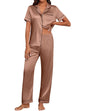 Ekouaer Silk Pajamas for Women Set Satin Short Sleeve Pajama Set Silk Loungewear Sets Woman Brown Silk PajamasXL Kia Day Design