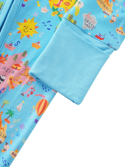 PoshTOT World Map Bamboo Baby Convertible Zippy Romper - - Zippy Romper