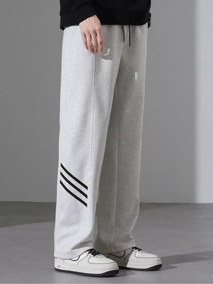 Men's Full Size Casual Loose Fit Sweatpants with Stripes Plus Size - -