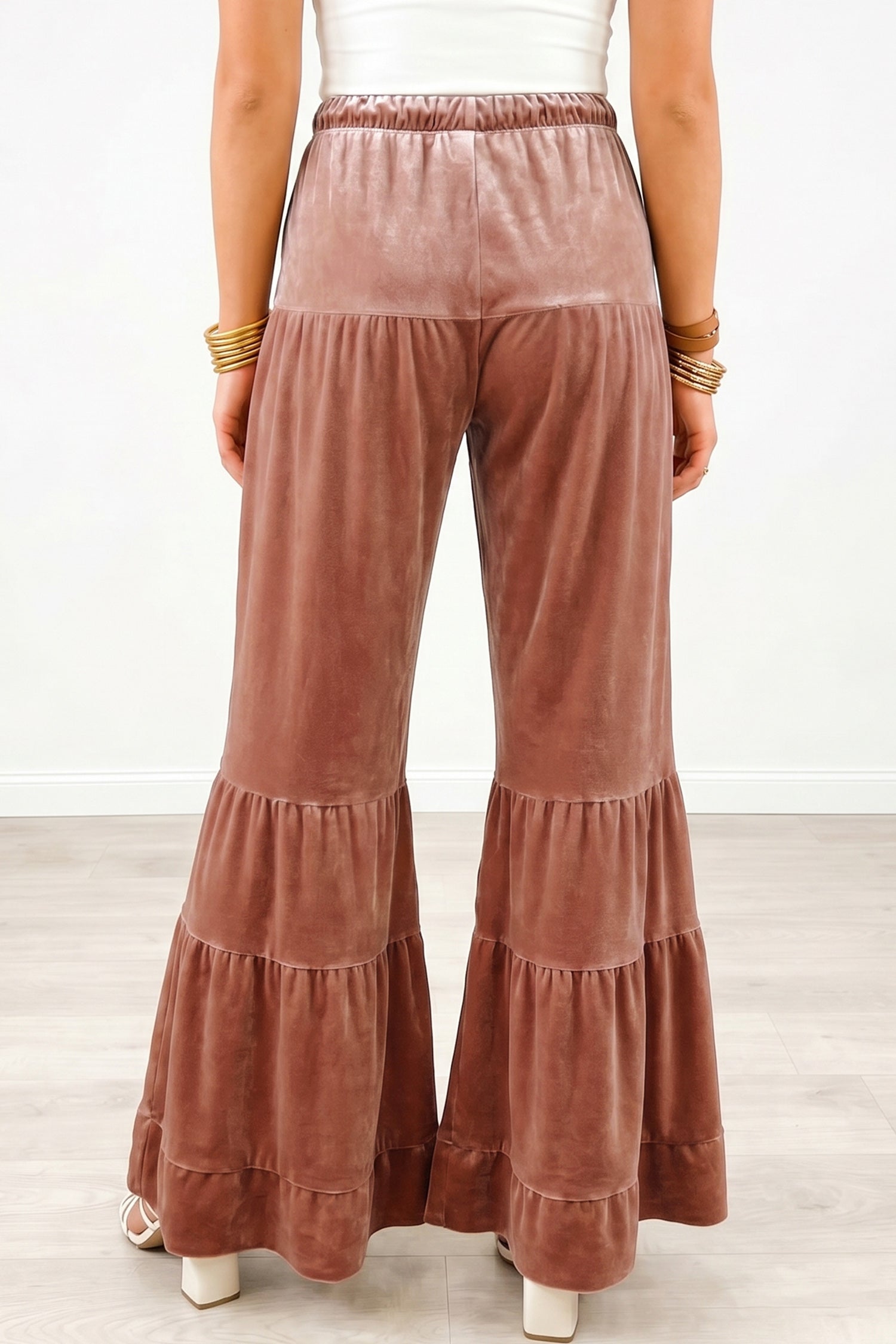 Straw Yellow Mineral Wash Lace-up High Waist Tiered Bell Bottom Pants - - Bottoms/Pants & Culotte