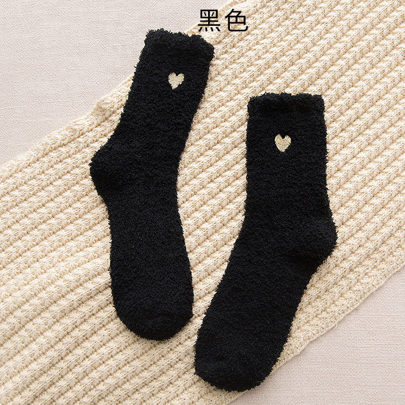 New Design Winter Warm Fluffy Fuzzy Socks Cute Embroidered Soft Women Socks