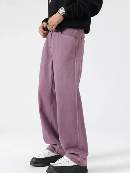 Men's Vintage Wash Wide Leg Jeans - Rose Purple -
