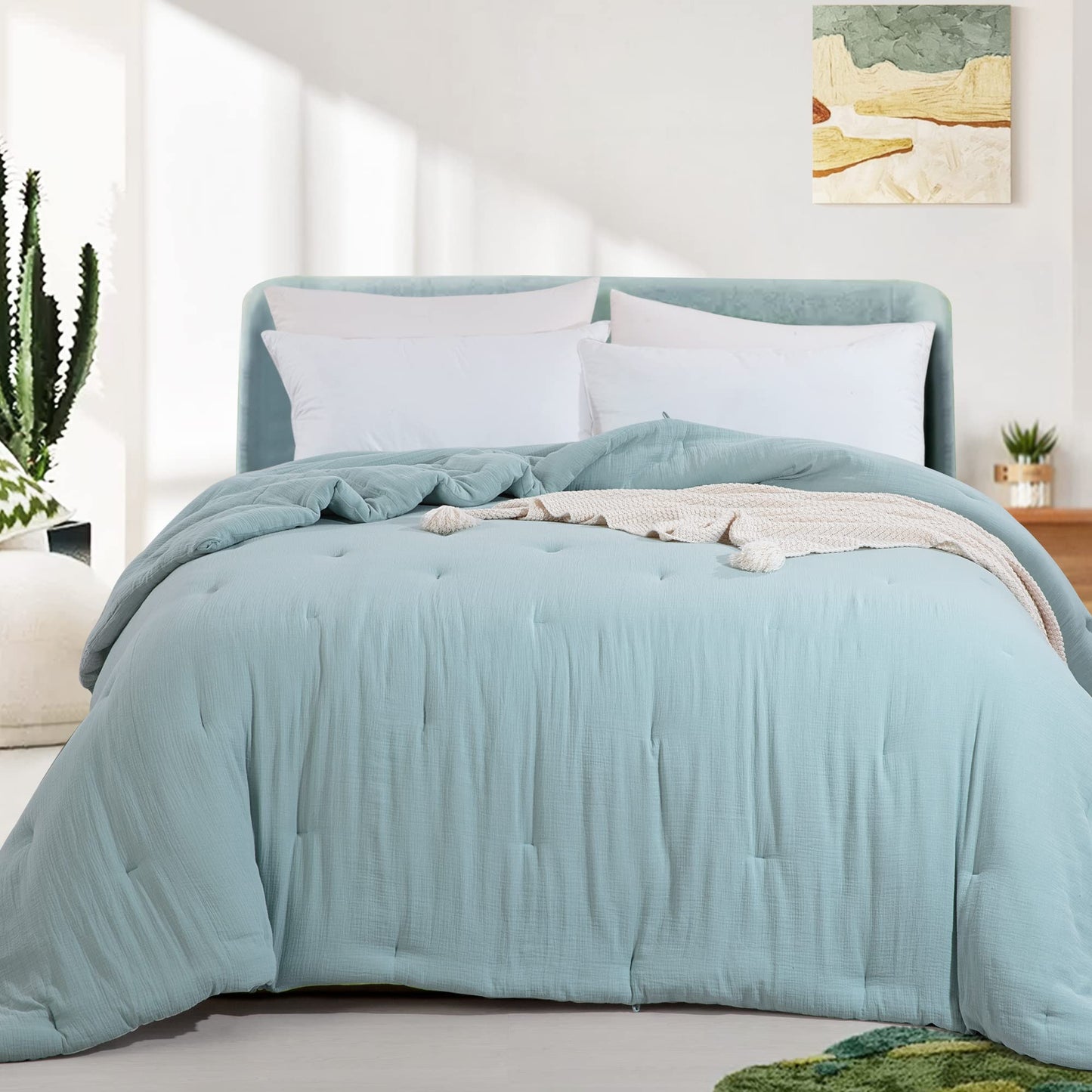 HOMBYS Oversized King Breathable Cotton Comforter - Lake Blue 120x120 - comforter