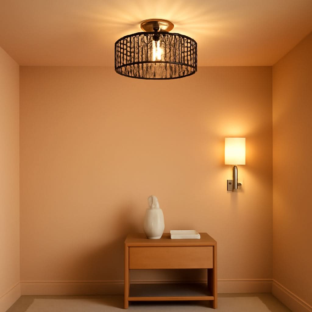 Dark Brown Hand Woven Rattan Ceiling Light With Dimmable LED - -