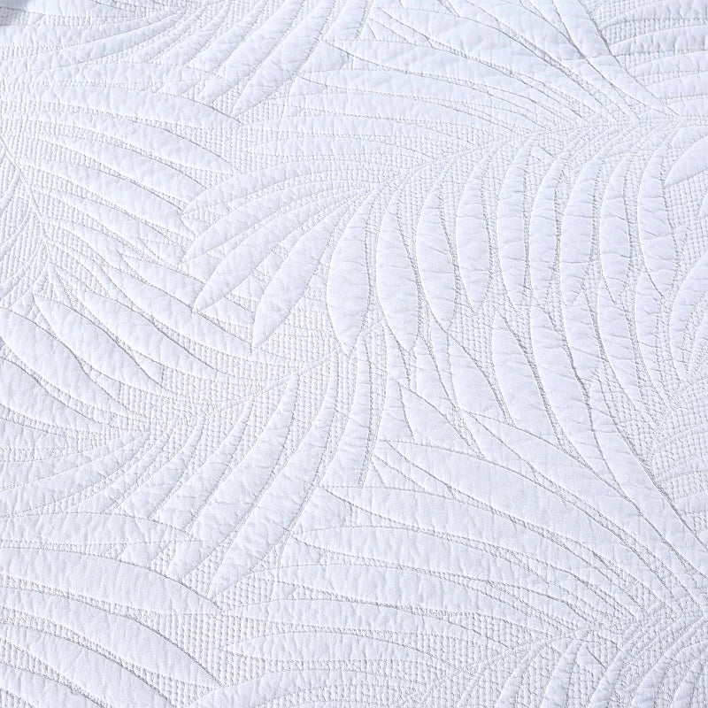 Embroidered 100% Cotton Embossed Plant Pattern White Bedspreads Flower